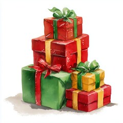 Obraz premium A Delightful Display of Colorful Christmas Gifts, Wrapped in Festive Paper and Adorned with Ribbons, Perfect for Celebrating the Holiday Season