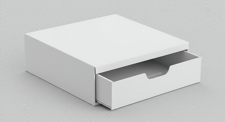White cardboard box with a sliding drawer on a gray surface.