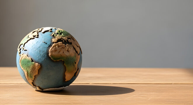 Globe model on wooden table emphasizing the concept of International Earth Day  