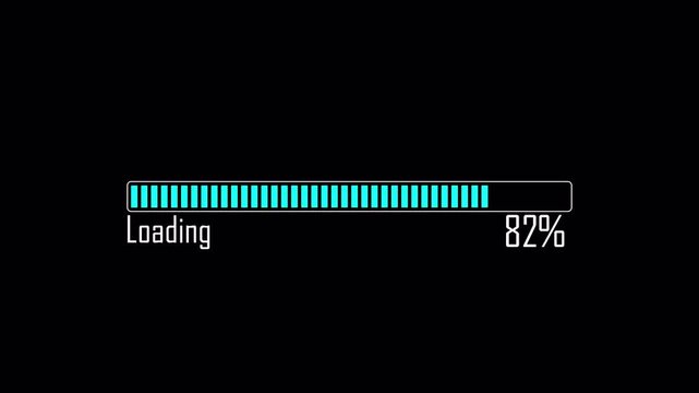 Loading Progress Bar. 4K Video. Pixel Preloader. Downloading Barloading Screen. Animation on Black Background