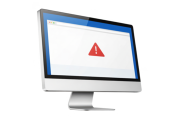 Computer monitor showing error message isolated on transparent background display