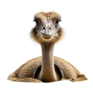 Curious rhea portrait with light brown feathers and black background