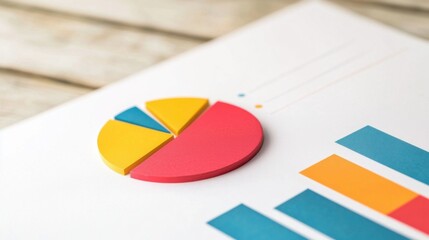 Visual Representation of Budget Distribution with Pie Chart and Bar Graph on Paper Background
