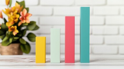 Colorful Bar Chart Displaying Increasing and Decreasing Financial Trends with Background Flora