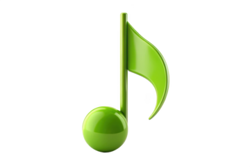 Green music note isolated on transparent background, a symbol of melody