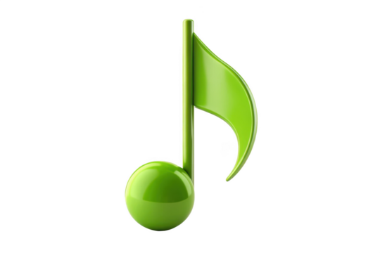 Green music note isolated on transparent background, a symbol of melody