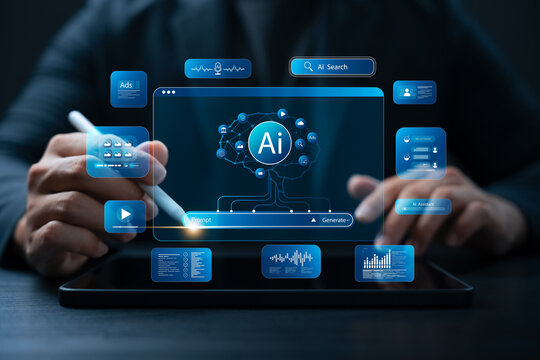 Artificial intelligence assistants, software engineers use tablets to create automated AI systems, chatbots and agent systems, search for big data, and train intelligent AI models.