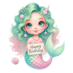 Cute Aqua Green Mermaid PNG