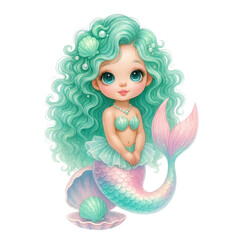Cute Aqua Green Mermaid PNG