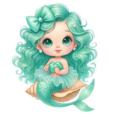 Cute Aqua Green Mermaid PNG