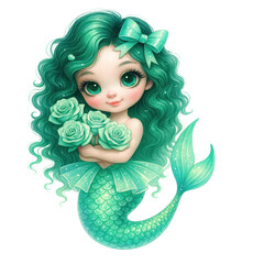 Cute Aqua Green Mermaid PNG