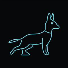 Neon Blue Dog Outline Illustration: Minimalist Canine Art on Black Background, Modern Pet Graphic Design, Dog Breed Silhouette