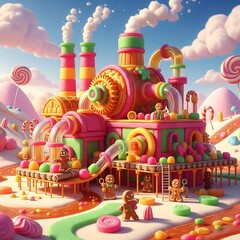 Whimsical Candy Factory - A Sweet Dreamscape of Confectionery Delights.