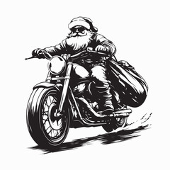 Santa Claus on Motorcycle Carrying Present Sack Vector on white background