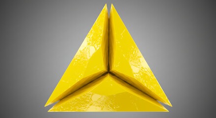 Vibrant Yellow Triangular Prism on a Gradient Gray Background.
