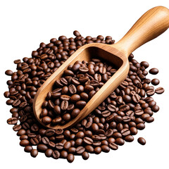 Obraz premium Coffee beans piled up with a wooden scoop