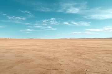 Fototapeta premium Vast Empty Landscape with Cracked Earth and Clear Blue Sky Under Natural Daylight