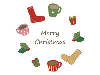 カラフルでかわいいクリスマスモチーフのサークルフレームのイラスト素材
