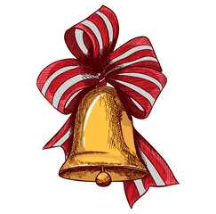 Illustration of a Christmas bell with a red ribbon. Vector illustration