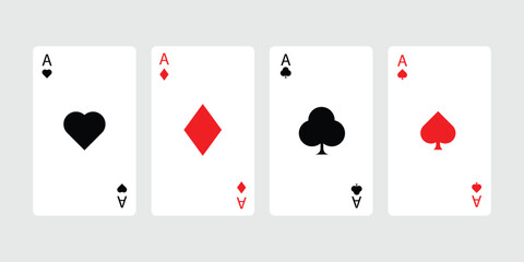  Four Aces Playing Cards – Poker Hand with Hearts, Spades, Clubs, and Diamonds.