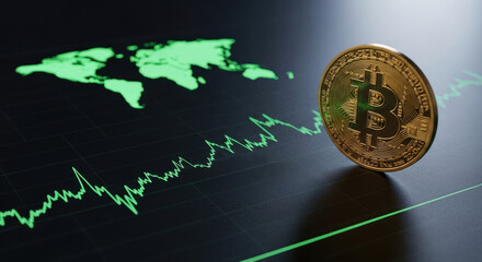 Bitcoin Coin Investment Digital Money Finance Growth Cryptocurrency Technology Trend Bitcoin Token Cryptocurrency World Map Green