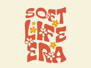 Groovy retro text with flowers saying 