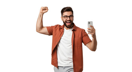 Excited Man Cheering with Phone Winning Success Celebration Achievement
