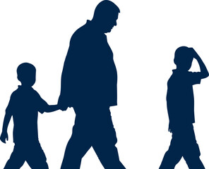 Father walking with two sons silhouette family togetherness outdoor activity silhouette