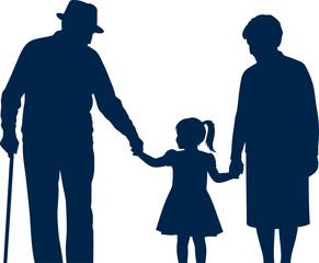 Generations together a grandfather grandmother and granddaughter holding hands silhouette silhouette