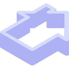 Isometric outline of a house shape cookie cutter in light purple with a white background...