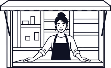 Woman at market stall vector illustration shop small business