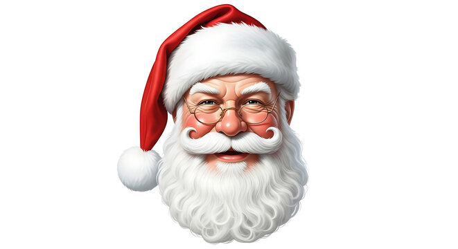 Close up of Santa Claus face with red hat and white beard - Powered by Adobe