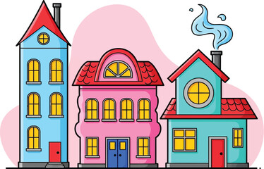 Cartoon houses vector illustration colorful building design art