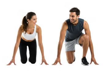 Couple in athletic wear at starting line isolated on transparent background