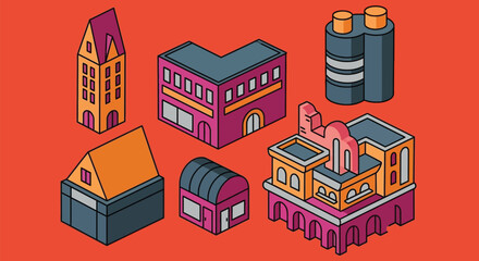 Isometric buildings vector illustration cityscape architecture