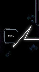 Futuristic Neon Tech Logo Design with Geometric Shapes and Dark Background.