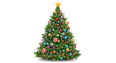 Decorated Christmas tree with candy ornaments and star 1