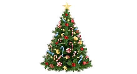 Fototapeta premium Decorated Christmas tree with candy ornaments and star