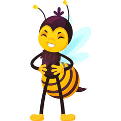 Happy Cartoon Bee With Black and Yellow Stripes Standing Confidently With Transaprent Background and White Wings