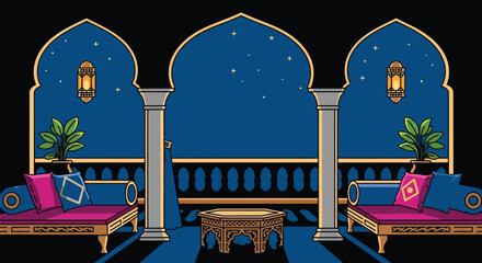 Ramadan kareem background islamic architecture night illustration