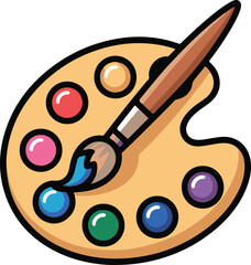 Painting palette with brush and colorful paint blobs artist vector illustration EPS file download.
