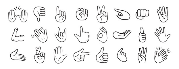hand gesticulations doodle hand drawn icon. Outline drawing hand gesticulations line clipart symbol
