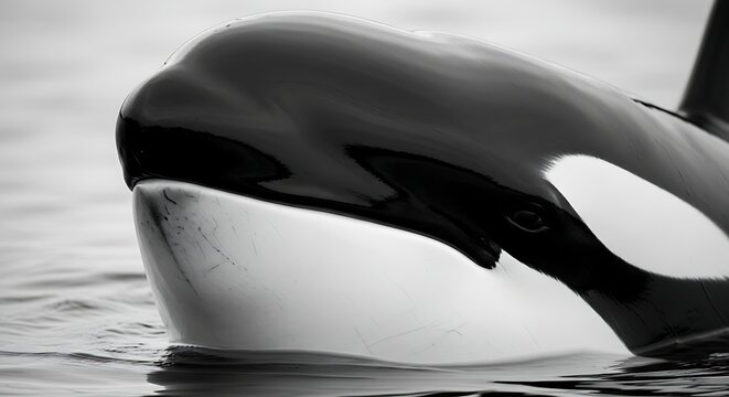Striking Black and White Portrait of an Orca in the Ocean. - Powered by Adobe