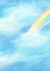 虹のかかる青空の背景イラスト