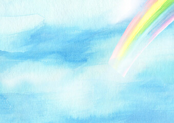 虹のかかる青空の背景イラスト