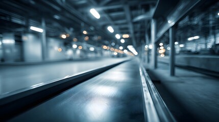 Fototapeta premium Blurred motion of a moving walkway in an industrial facility.