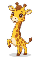 Fototapeta premium Cute Cartoon Baby Giraffe Standing on Transparent Background With One Leg Raised