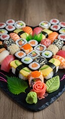 Heart-Shaped Sushi Platter - A Culinary Expression of Love and Deliciousness.