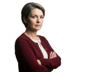 Mature woman with arms crossed isolated on transparent background