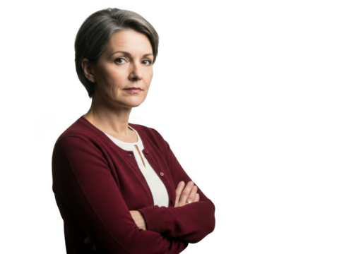 Mature woman with arms crossed isolated on transparent background